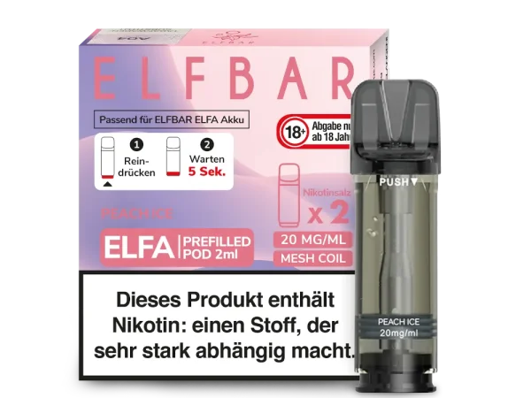 2x ELFA Pods - Peach Ice 20mg NicSalt - Elfbar